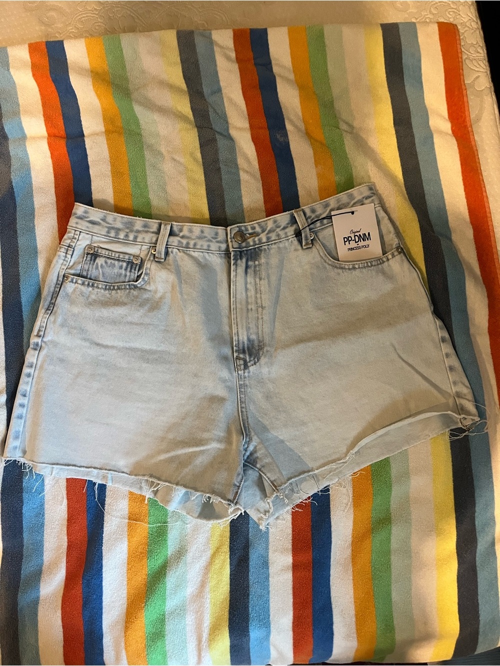 Princess Polly Light Blue High-Rise Cutoff Denim Shorts